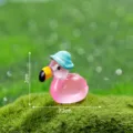 Mini luminous flamingo figurine for micro landscape garden DIY decoration miniature ornament. - Glossy Luminous - Green Hat