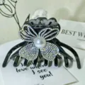 Rhinestone pearl hair claw clip big black butterfly hair accessory for women styling detail shot - Pearl & Colorful Rhinestone