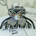 Grande molletta per capelli con strass e perla design farfalla nera stile donna elegante dettaglio - Strass Bianco e Perla