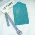 Sparkling rhinestone luggage tag passport holder with PU leather strap and buckle bling ID card. - Blue Rhinestone Luggage Tag