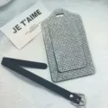 Bling rhinestone luggage tag set with black PU leather strap and sparkly crystal design for travel. - White Rhinestone Luggage Tag