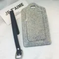 Bling rhinestone card holder with strap, sparkly PU leather ID badge holder for daily use. - AB Rhinestone Luggage Tag