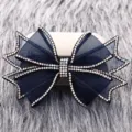 Dark blue mesh rhinestone bow hair clip, multi-layer sparkly crystal hair accessory for women. - Blue Edge