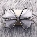 Shimmering rhinestone mesh bow hair clip elegant multi-layer gauze hair accessory for women - White Edge