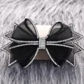 Black mesh rhinestone bow hairpin, multi-layer sparkly crystal hair clip accessory. - Black and White Edge