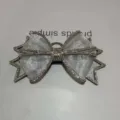 Silver rhinestone bow hair clip, multi-layer gauze hair accessory for DIY styling. - Grey