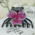 Molla per capelli con fiore di strass grande fermaglio nero accessori capelli eleganti donna moda - Strass Floreale Rosa