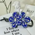 Blue rhinestone crystal flower hair claw clip elegant double flower hair clamp for women - Style 11