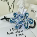 Blue rhinestone flower hair banana clip, sparkling crystal twist clip for elegant women. - Style 12