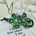 Green rhinestone hair claw clip, sparkling crystal flower hair accessory for women. - Style 13