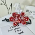 Red rhinestone hair claw clip, sparkly floral bow design twist clip, elegant hair accessory. - Style 14