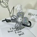 Rhinestone hair claw clip with large pearl and elegant black hair accessory for women - Style 16