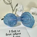 Blue rhinestone bow hair clip sparkling crystal bowknot hair accessory for women. - Style 24