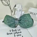 Green rhinestone bow hair clip, sparkling crystal hair accessory for elegant women and girls. - Style 25