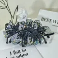 Black rhinestone flower hair claw clip, sparkling crystal hair accessory for women. - Style 29