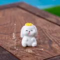Cute resin rabbit miniature figurine with mooncake decoration desktop ornament 2.4cm - Matte Flower Top Rabbit