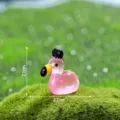 Mini luminous flamingo glass figurine for micro landscape DIY garden decor size 2.1x2.2cm - Glossy Luminous - Manchu Hat