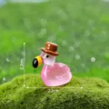 Mini resin flamingo figurine with brown hat, pink garden ornament, DIY micro landscape decor - Glossy Luminous - Brown Hat