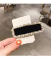Korean vintage rhinestone pearl hair clip black barrette elegant side clip for women - 1# Square Shape