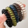 Detail view of colorful spiral telephone wire hair ties, elastic and traceless for ponytails. - 4# Blue