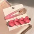 Süße rosa Haarklammern Set mit Farbverlauf U-förmiger Klammer und süßem vier Herzen Design für Damen. - 1# Pfirsich Zweiteiliges Set(JB157)