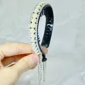 Black pearl rhinestone hair hoop comb fashion commuting women hair clip tassel chains - Large Pearl Style