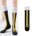 Lustige Hühnerbeine Socken für Damen, neuartige ausgefallene Baumwolle Kniestrümpfe - Kniehoher Stil / Schwarze Basis mit gelber Kralle