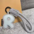 Leather alphabet R keychain with woven strap stylish bag charm accessory gift for women and men - Letter R