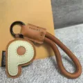 Original leather letter P keychain detail, stylish dopamine bag charm accessory gift. - Letter P