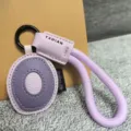 Purple leather keychain bag charm, cute dopamine style braided strap accessory for women. - Letter O