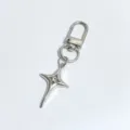 Silver alloy four pointed star keychain with rhinestone charm, bag pendant accessory. - Rhinestone Four-Pointed Star Clasp Style / Silver