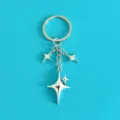 Silver Four-Pointed Star Alloy Keychain Bag Charm Pendant Celestial Accessory Chic - 3D Four-Pointed Star Style (1#) / 93*30mm / Silver