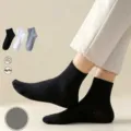 Solid color short socks summer thin breathable casual boat socks for men and women student sports. - Classic Plain Crew Socks / Black
