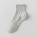 Light grey heather ankle socks, casual daily ribbed knit short socks for men and women. - Solid Arch Support Crew Socks / Gray