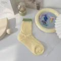 Damen hellgelb grün gerippte Wadensocken atmungsaktiv dünn süße Bonbonfarben Socken - Einheitsgröße / Gelb