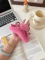 Pink plush hair claw clip with ribbon, oversized fuzzy fur shark clip for women winter hair. - Inner Clip 11cm / 3#Rose Pink