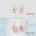 Natural raw rose quartz crystal dangle earrings with handmade wire wrap, gold and silver options. - Rose Quartz / Gold Wire Wrapped