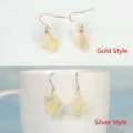 Natural Raw Crystal Stone Dangle Earrings Golden And Silver Variant Fashion Jewelry - Gold Wire Wrapped Style / Citrine