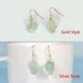 Raw crystal stone dangle earrings, handmade wire wrapped natural quartz gemstone jewelry for women. - Gold Wire Wrapped Style / Fluorite