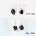 Natural irregular black stone wire wrapped hook earrings gold and silver variant pair - Gold Wire Wrapped Style / Obsidian