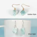 Natural rough stone dangle earrings with wire wrapping, available in gold and silver colors. - Gold Wire Wrapped Style / Amazonite
