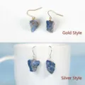 Natural lapis lazuli raw stone wire wrapped hook earrings gold silver variant fashion jewelry - Gold Wire Wrapped Style / Lapis Lazuli