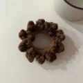 Brown knitted flower hair scrunchie, high elastic stylish rubber band hair tie for women. - Dark Coffee