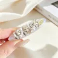 Barrette de cheveux coréenne exquise avec perles et strass, accessoire élégant pour cheveux. - Clip Ovale Beige