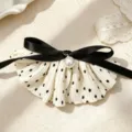 Barrette à nœud à pois rétro avec perle, pince à cheveux élégante et douce pour femmes. - Pois Blancs