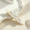 Pince à cheveux fleur de perle française strass bec de canard accessoire élégant et doux - Clip Bec de Canard Ovale
