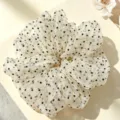 Chouchou en résille à pois style coréen pour femmes, accessoire élégant pour queue de cheval. - L / Pois Blancs