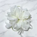 Chouchou de cheveux blanc en résille perlée coréenne avec rubans, accessoire élégant chic - Anneau en Maille de Perles Double Couche / Blanc