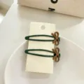 Cute green metal BB clips with brown bow design, perfect side hair accessories for women. - Dark Brown Bow Green Drip Oil Hair Clip Set