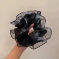 Chouchou transparent noir brillant élégant élastique pour cheveux en organza style décontracté - Noir